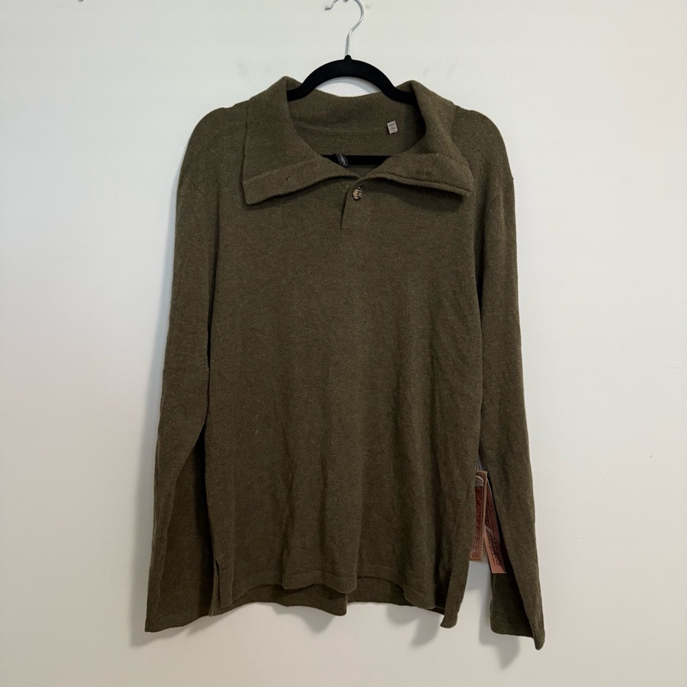Robert Comstock Black Forest Green Cashmere Collared Sweater Large